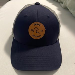 RHOBACK crave activity hat. Navy blue and grey. OSFM